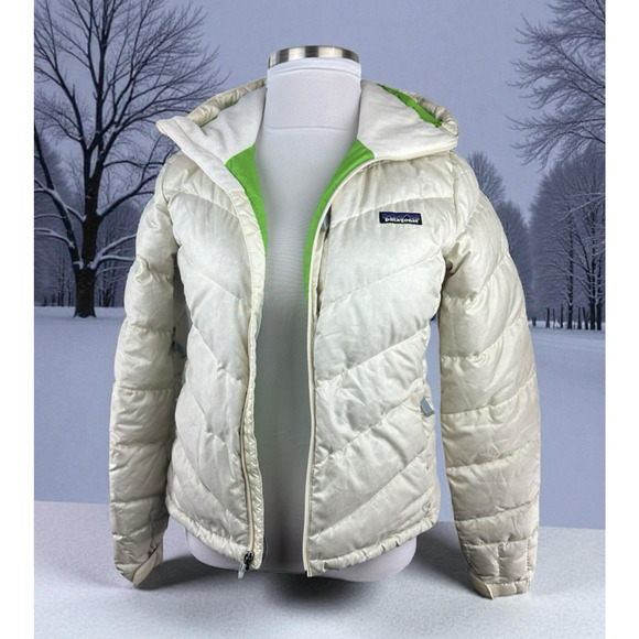 Patagonia Pipe Down Puffer Goose Insulated Coat Off White Women's Medium *Flawed - Picture 1 of 16